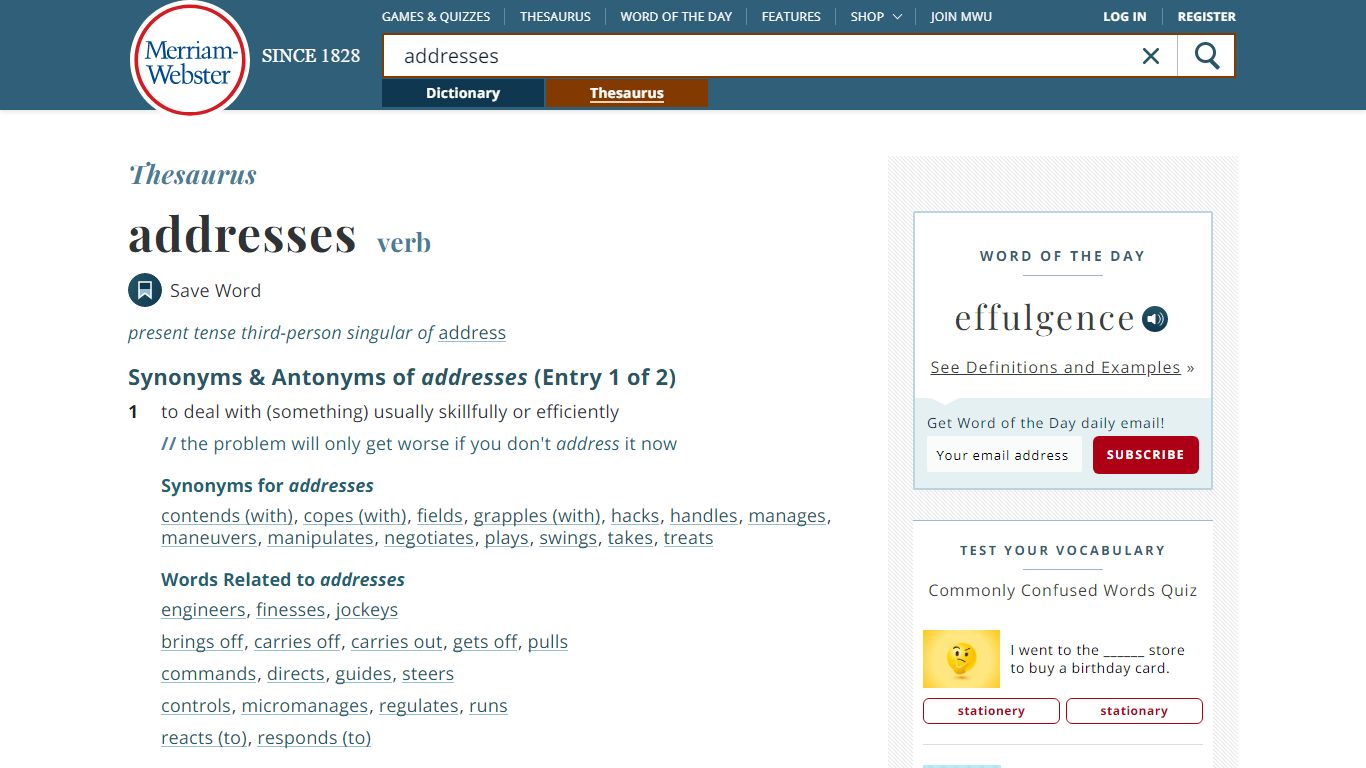 188 Synonyms of ADDRESSES | Merriam-Webster Thesaurus